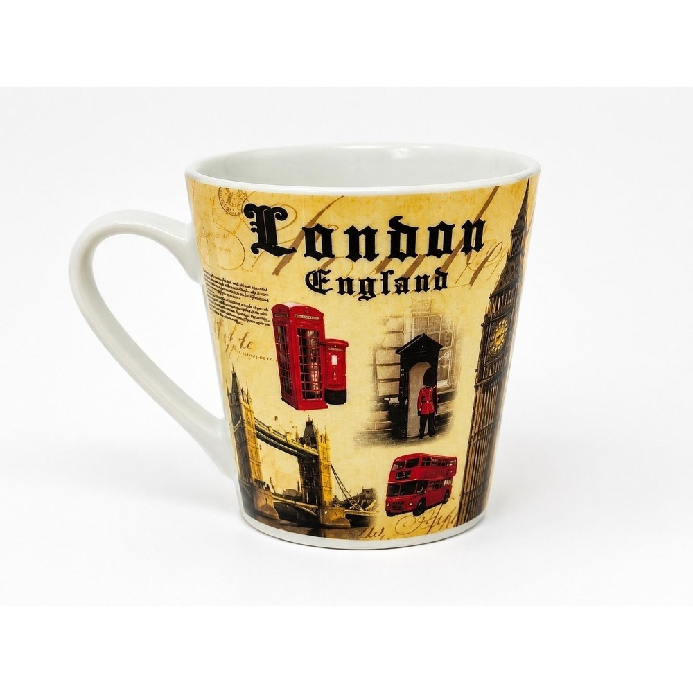 Vintage London England Souvenir Coffee Mug Big‎ Ben Red Bus Telephone Booth Cup